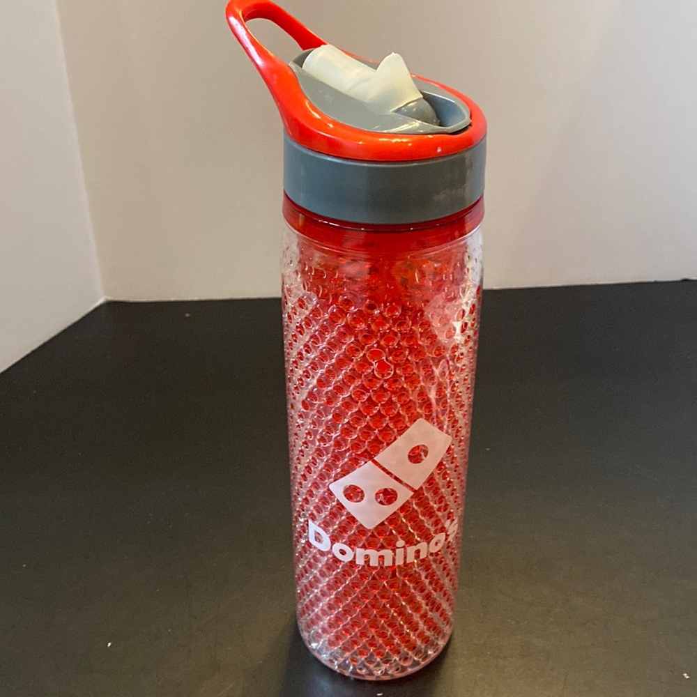 Domino’s freezer gel double insulated water bottle sip top finger loop